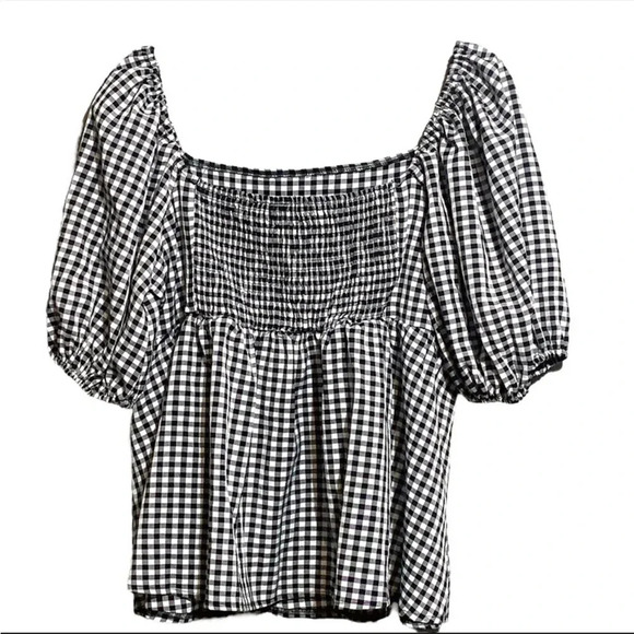 Nasty Gal Gingham Print Puff Sleeve Top Size 14 - Picture 6 of 9